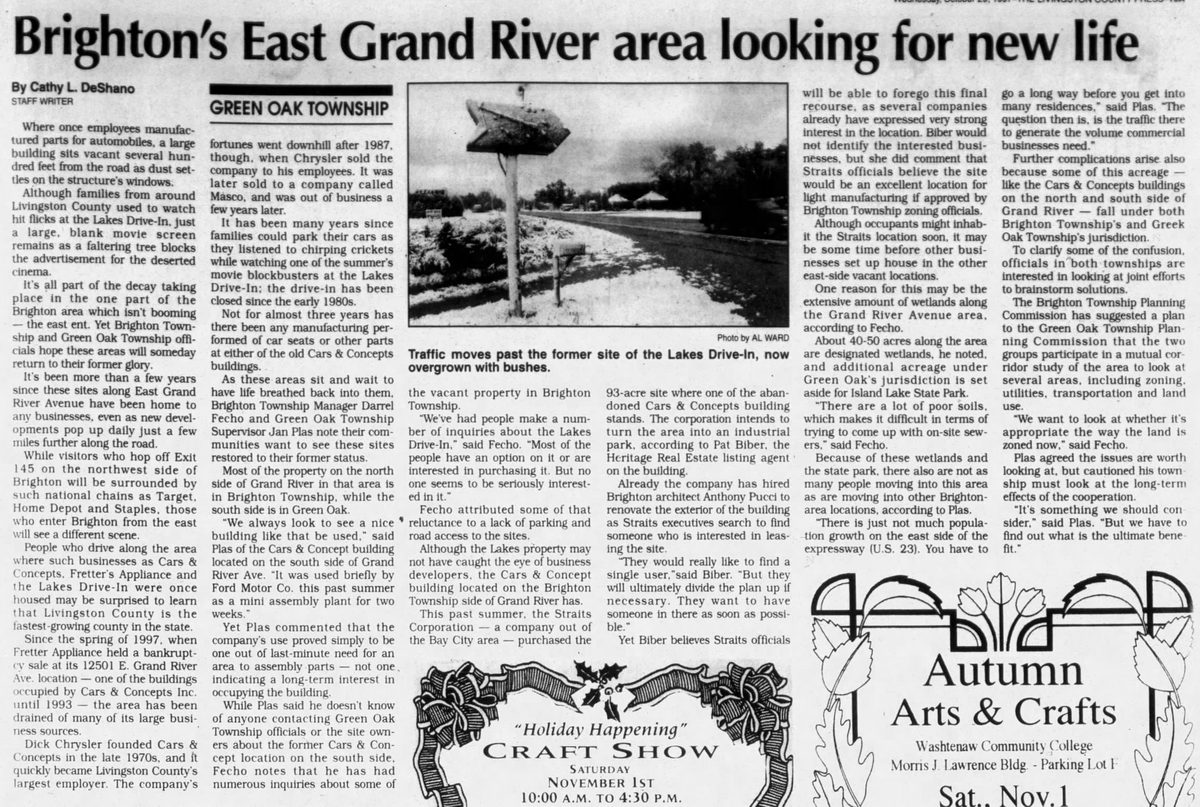 Oct 29 1997 article Lakes Drive-In Theatre, Brighton